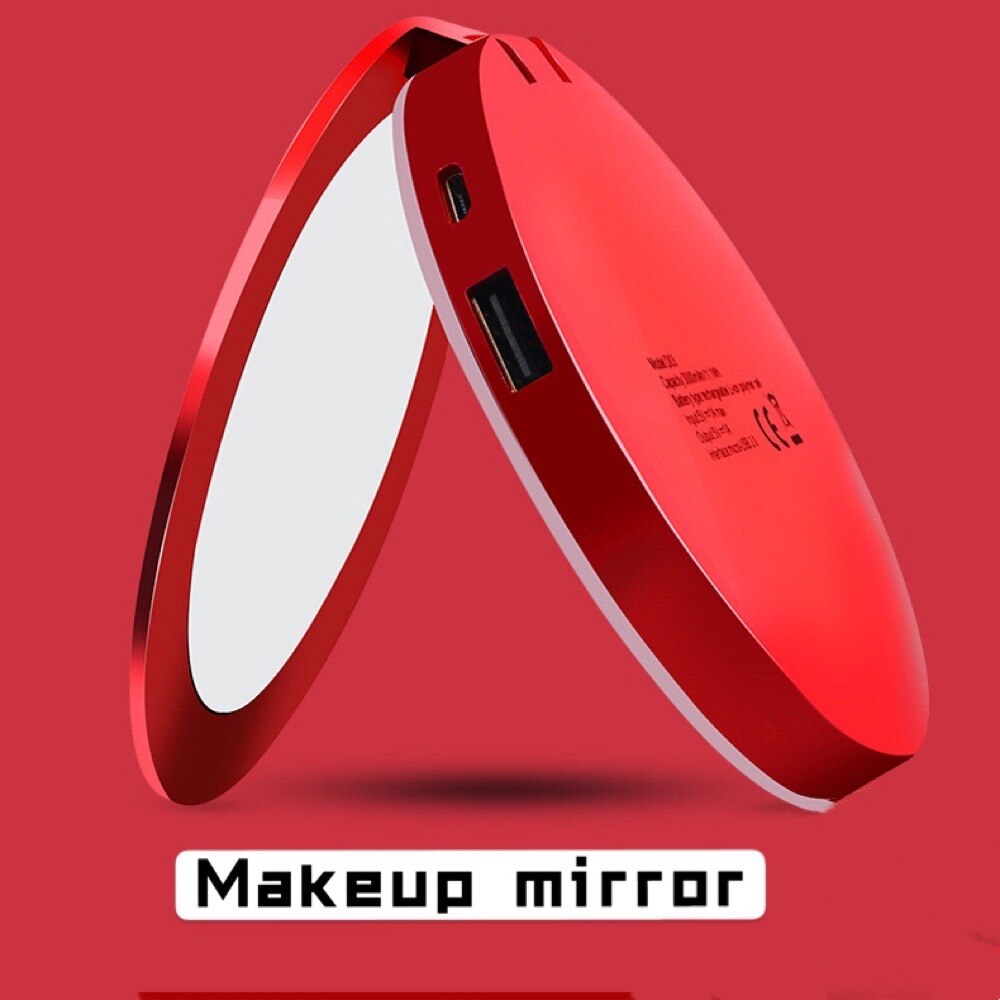 Stuur meisjes verjaardag led opvouwbare make-up licht make-up spiegel powerbank ronde mini draagbare powerbank dubbelzijdige spiegel f