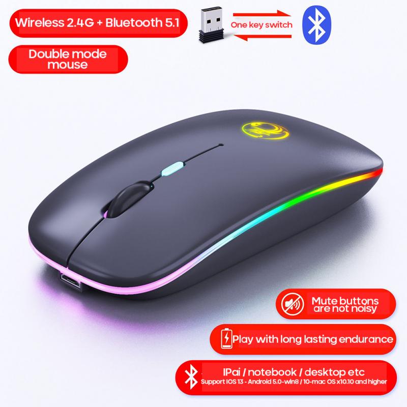 Wireless Mouse Bluetooth RGB Rechargeable Mouse Wireless Computer Silent Mause LED Backlit Ergonomic Gaming Mouse For Laptop PC: A RGB Dual mode