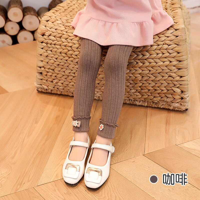 Lente En Herfst Mode Daisy Strik Bijgesneden Broek Baby Dunne Katoenen Tweeërlei Gebruik Kinderen Warm Verticale Leggings Lente stijl: khaki / S