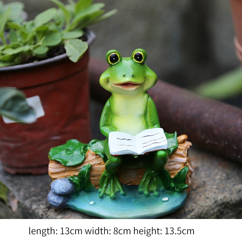 Garden Frog Statue Resin Cute Animal Frog Sculpture Home Desk Ornament Outdoor Garden Yard Grass Plant Decoration: read