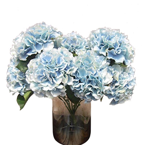 Kunstig hortensia blomst 5 store hoveder buket (diameter 7 "hvert hoved) blå