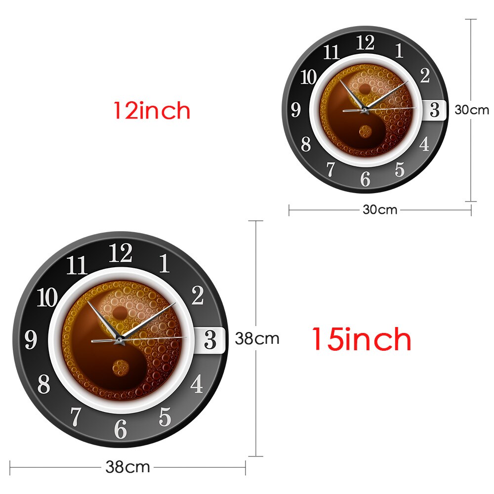Coffee Cup with Yin and Yang Symbol Wall Clocks for Kitchen Chinese Culture Modern Cafe Shop Decor Acrylic Wall Watch