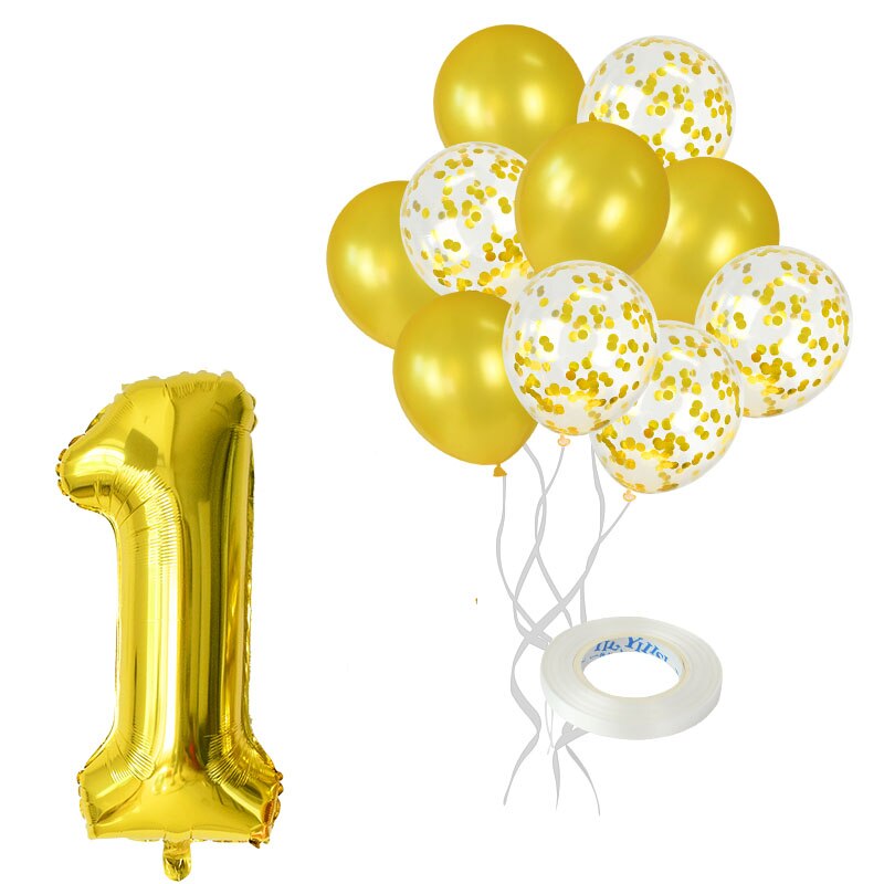 12Pcs/lot Rose Gold Number Foil Balloons Happy Birthday Balloons Baby Shower Kids 1st Birthday Party Decorations Number Balloons: gold-1