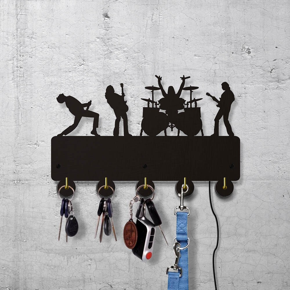 Rock Band Live Hanging Key Rack with 5 Hooks Music Band Luminous Keyring Holder Organizer for Entryway Rock Music Lover