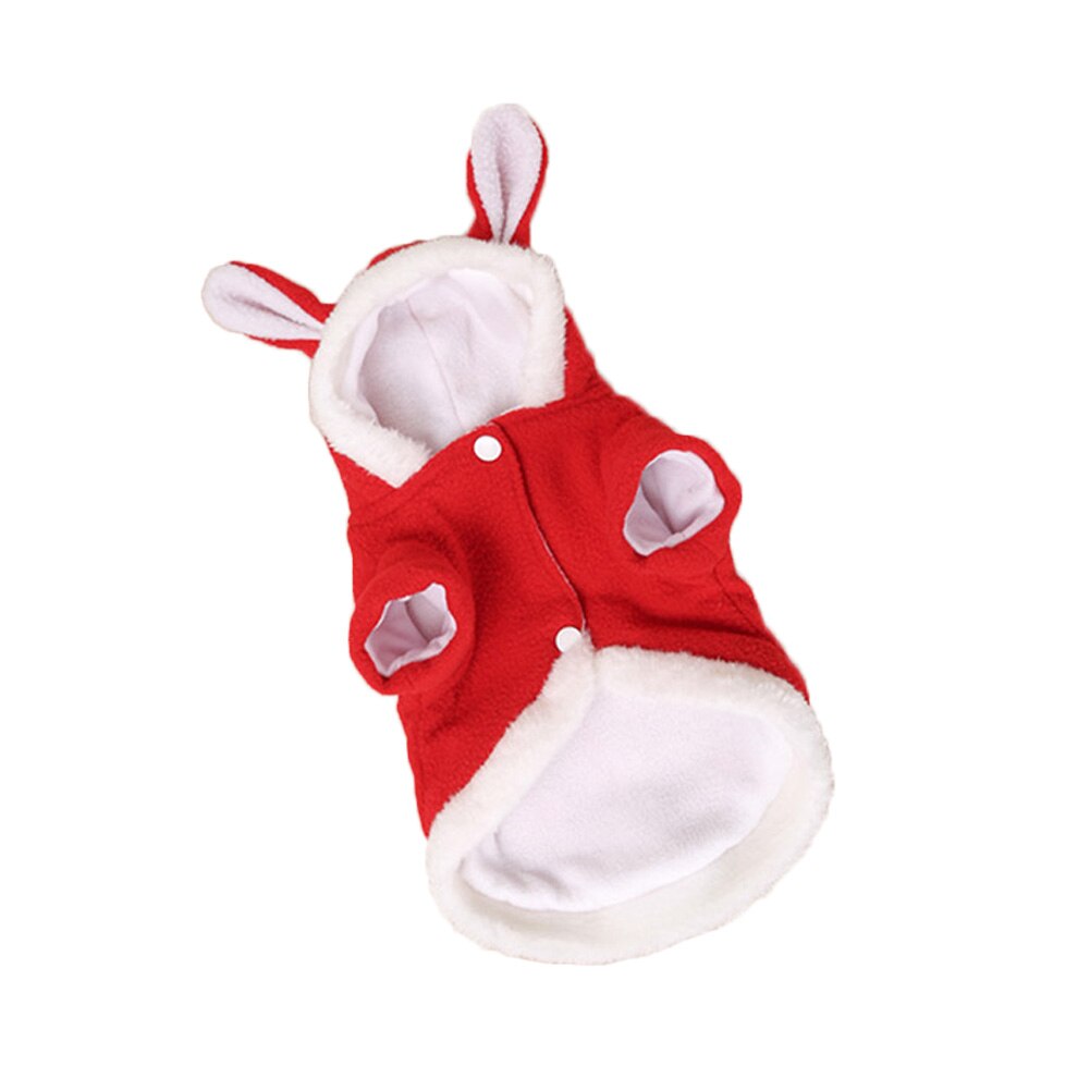 Cute Bunny Pet Dog Costume Clothes Hooded Coat Fleece Puppy Warm Outfit JAN88: Red / XL