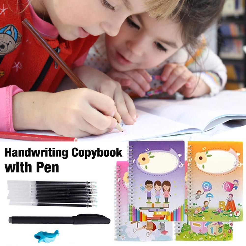 Practice Copybook Board 4 Handwriting Copybooks With 1 Disappearing Ink Pen For Kids Children Regular Script With Numbers
