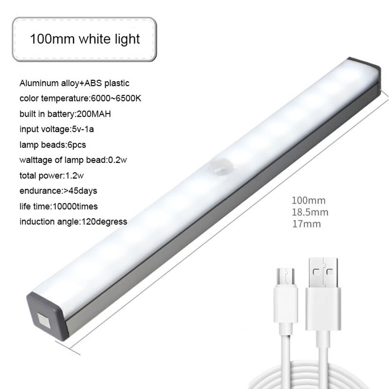 Intelligente Led Lichaam Sensing Lamp Kinderen Diy Magnetische Absorptie Gratis Bedrading Usb Opladen Smart Home Strip Verlichting: 100mm-white light