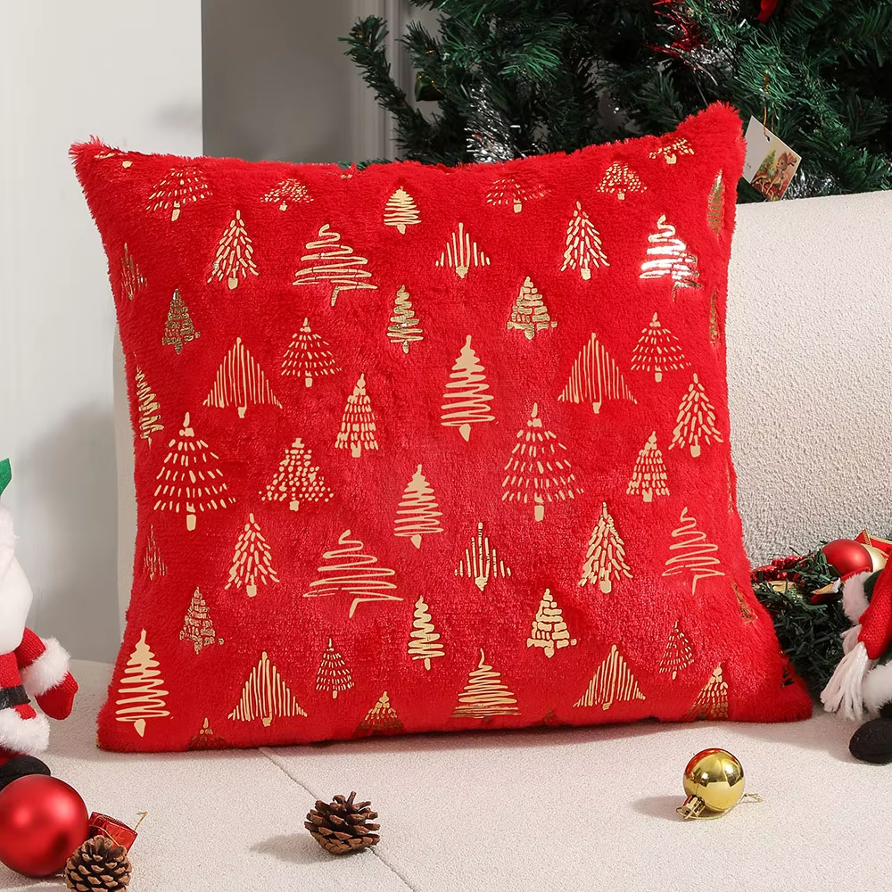 Housse de Coussin Noël Impression Feuille - 45x45cm - Taie d'oreiller Coton Doux - Style Jacquard pour Canapé
