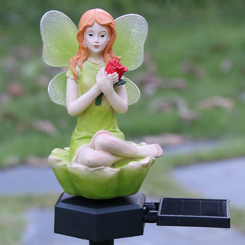 Led movido a energia solar flor luz de fadas resina elf jardim lâmpada decorativa ao ar livre luz à prova dwaterproof água para gramado pátio quintal canteiro