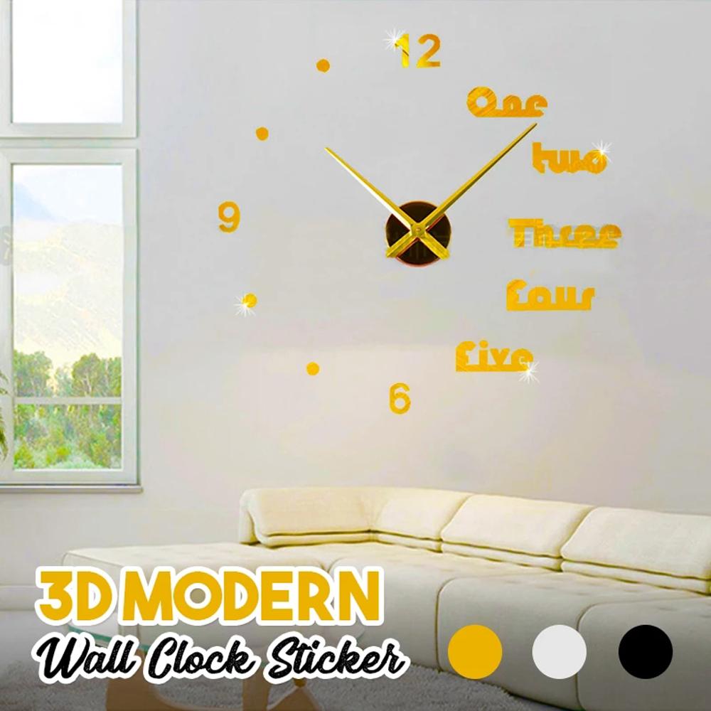 DIY Large Wall Clock Modern 3D Wall Sticker Clock Silent Home Decor Living Room Acrylic Quartz Horloge Wall Clock