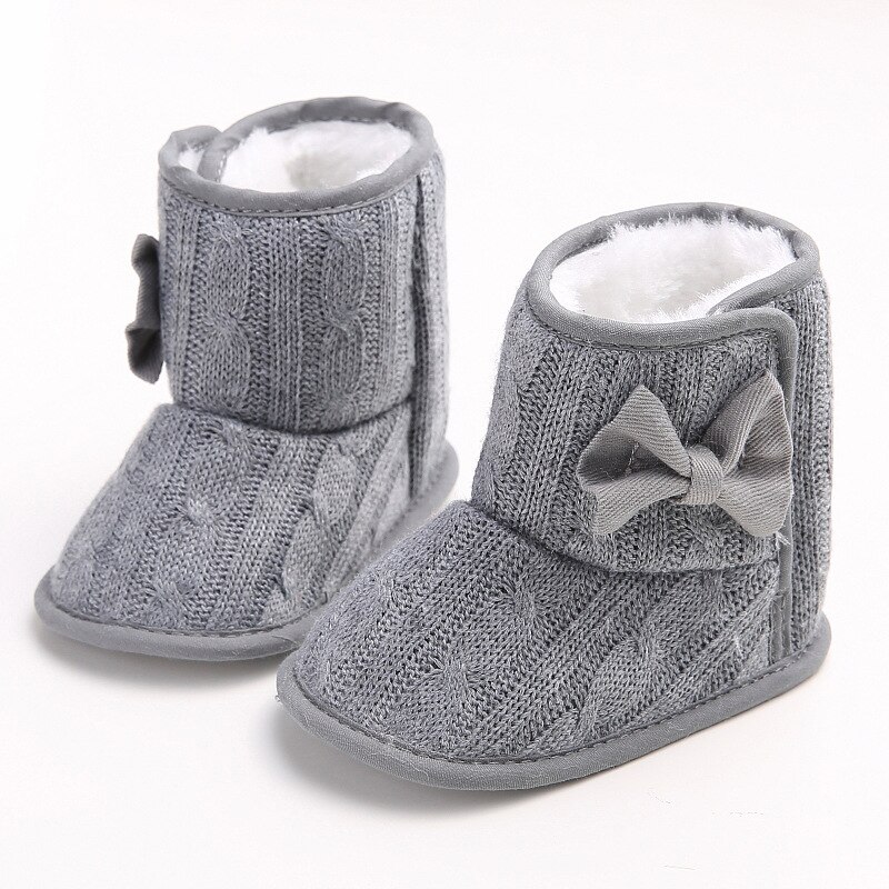 Baby Meisje Jongen Effen Grijs Snowboots Winter Strik Laarsjes Baby Peuter Pasgeboren Crib Schoenen 0-18M: Grijs / 0-6 months