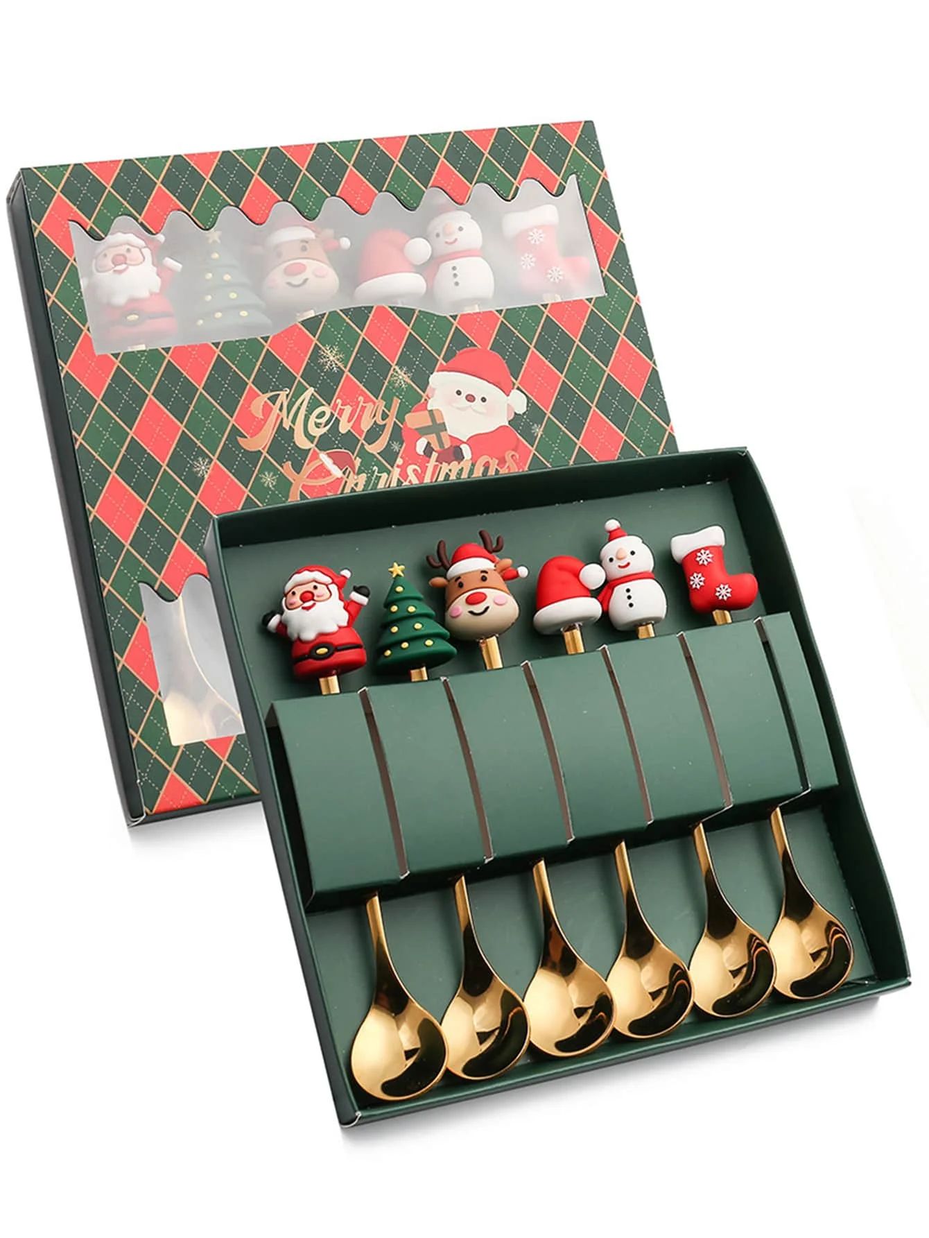 2/4/6 Stuks Kerst Vork En Lepel Set, Roestvrij Staal Creatief Servies, koffie Thee Dessert Vorken En Lepels Set: Blauw