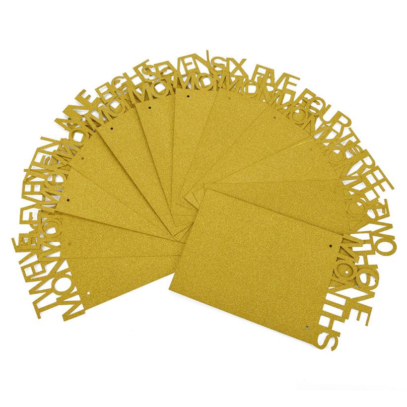 Frame Kids Birthday Decorations 1-12 Month baby Photo holder Photo Banner Monthly Photo Frame Wall baby Photo folder: Gold 