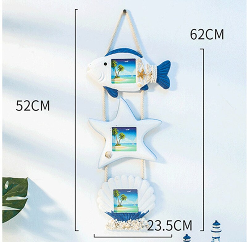 Wall-mounted Mediterranean Wooden Photo Frame Hanging Wall Decoration Combination Pictures Frames Starfish Shell Crafts: 1
