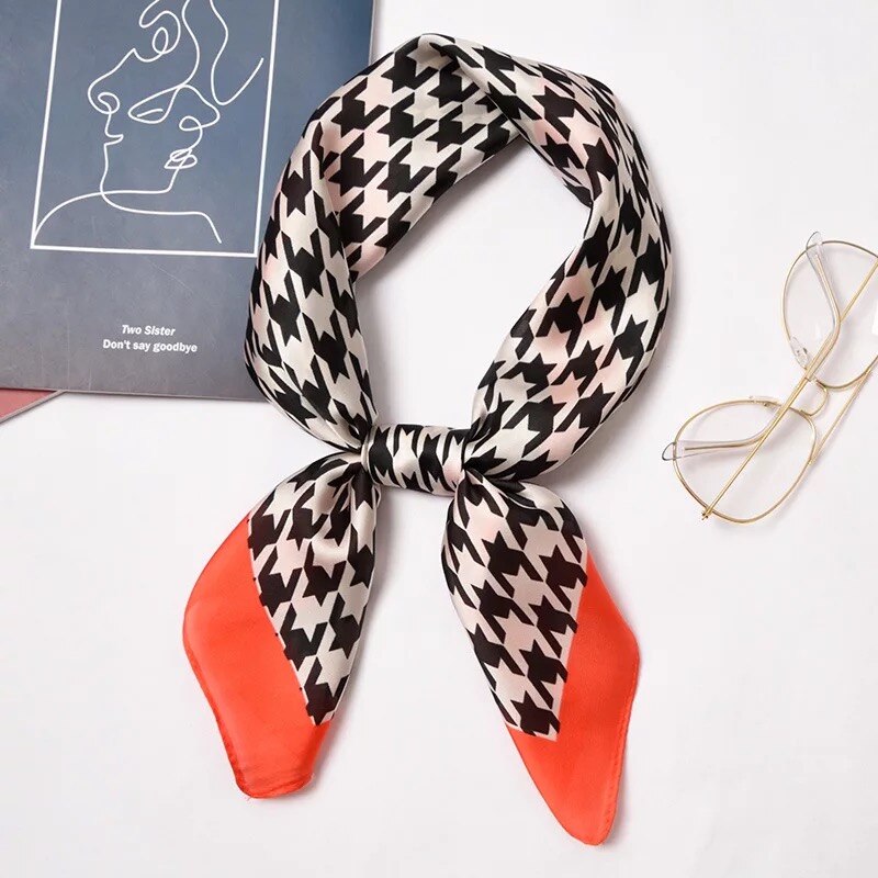 Foulard en soie de marque de luxe, foulard carré imprimé à carreaux, accessoires en satin pour sacs, foulards, foulard en mousseline de soie, hijab, bandana