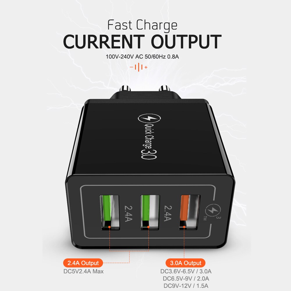 Chargeur USB universel 30W rapide 3.0, pour iPhone 11 Pro Max Xs X XR 6s 7 8 Plus Samsung S10 Huawei Xiaomi