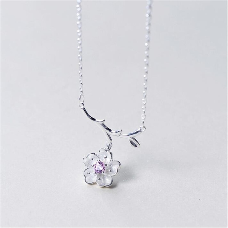 Persönlichkeit Exquisite 925 Sterling Silber Schmuck Zweige Kirsche Sakura Kreative Schlüsselbein Kette Anhänger Halskette H311