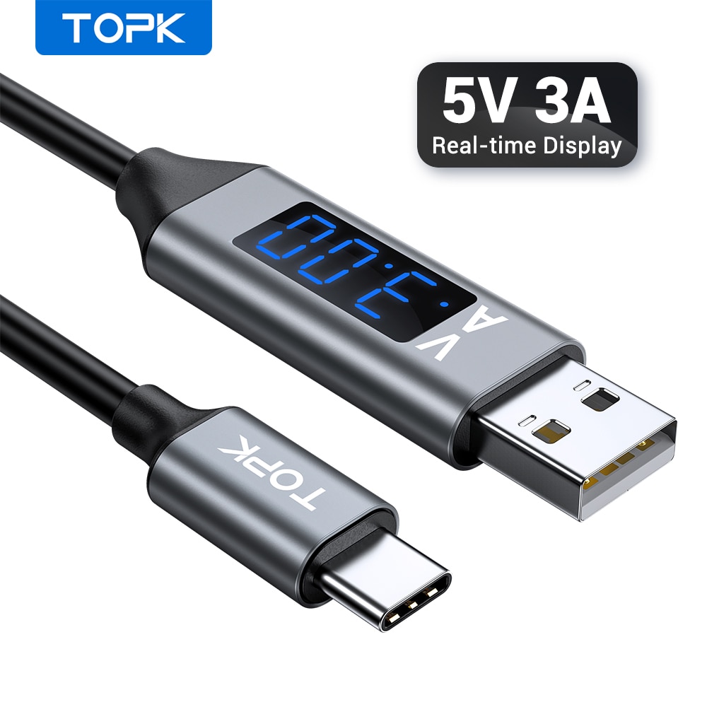 Topk cabo usb 3.0 tipo c de carregamento rápido, cabo USB-C de tensão e display atual para xiaomi a1 samsung s9