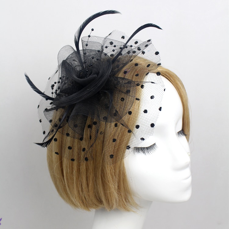 Chapéu de penas Mulheres Net fios Linda Flor Nupcial Penas Fascinator Headband 2207