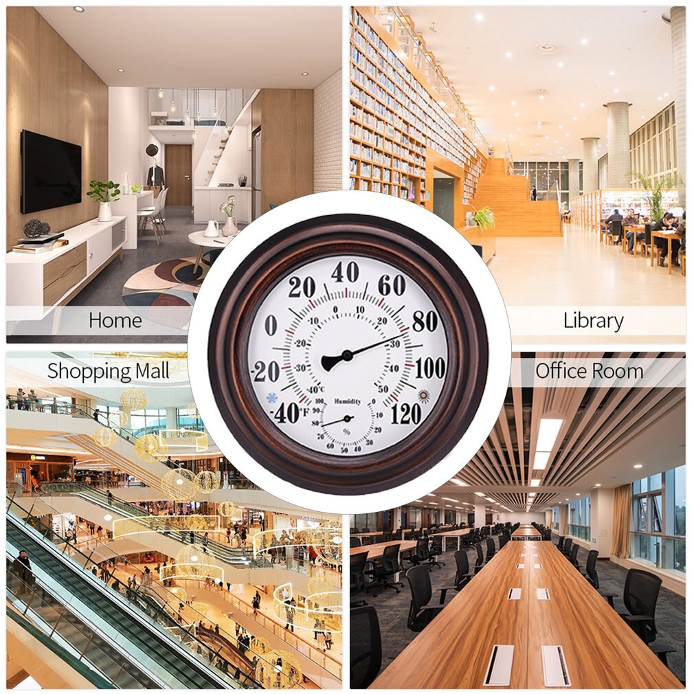 20cm Wall Thermometer Metal Dial Hygrometer Humidity Temperature Measurement Meter Indoor Room Decor Accessory