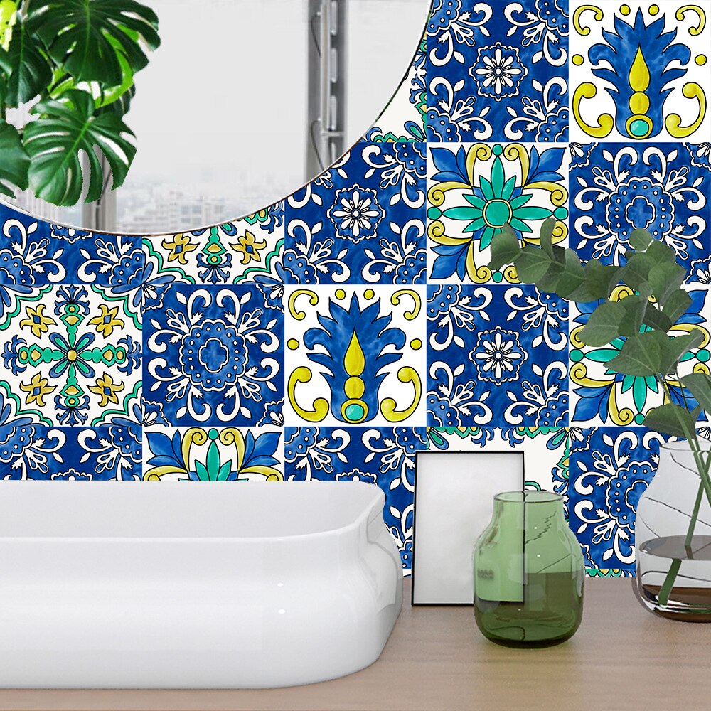 Spanish Style Floral Texture Crystal Hard Floor Tile Wall Sticker Kitchen Home Decor Wallpaper Waterproof Ground Table Art Mural