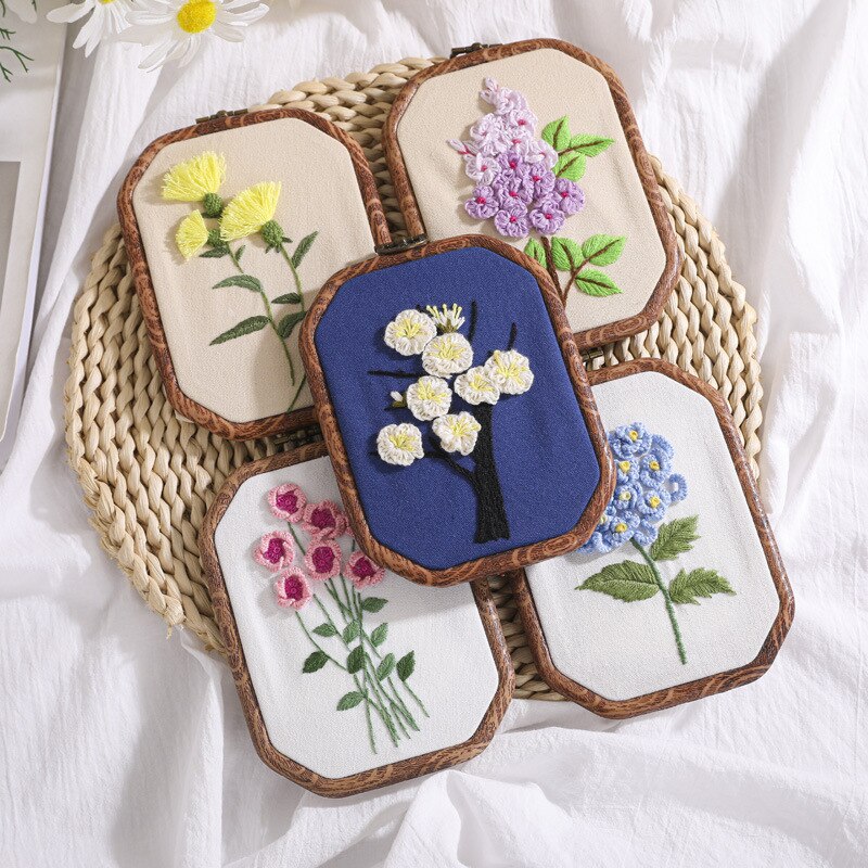 kit di ricamo con motivo a fiori timbrati fai-da-te con kit di ricamo a cerchio per ricamo Vintage ▾ punto croce cucito arte mestiere