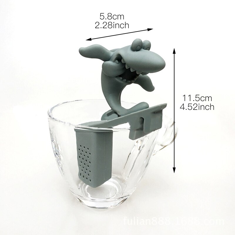 Siliconen surfende haai thee-infuser van voedingskwaliteit siliconen haai-vorm losse theebladeren kruiden kruiden diffuser filter