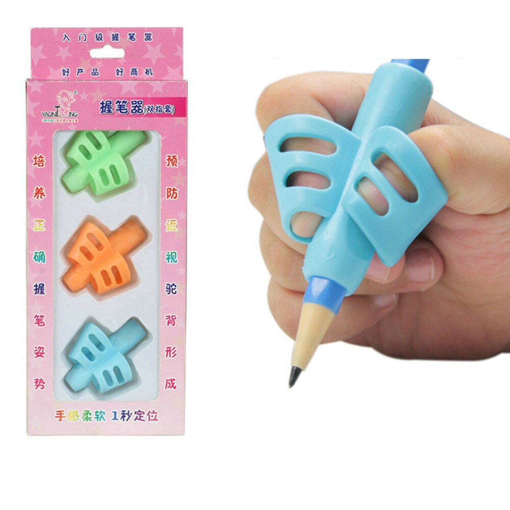 3pcs Two-Finger Pen Grip Holder Soft Rubber Children Learning Writing Grip Handwriting Tool Posture Correction Device Stationery