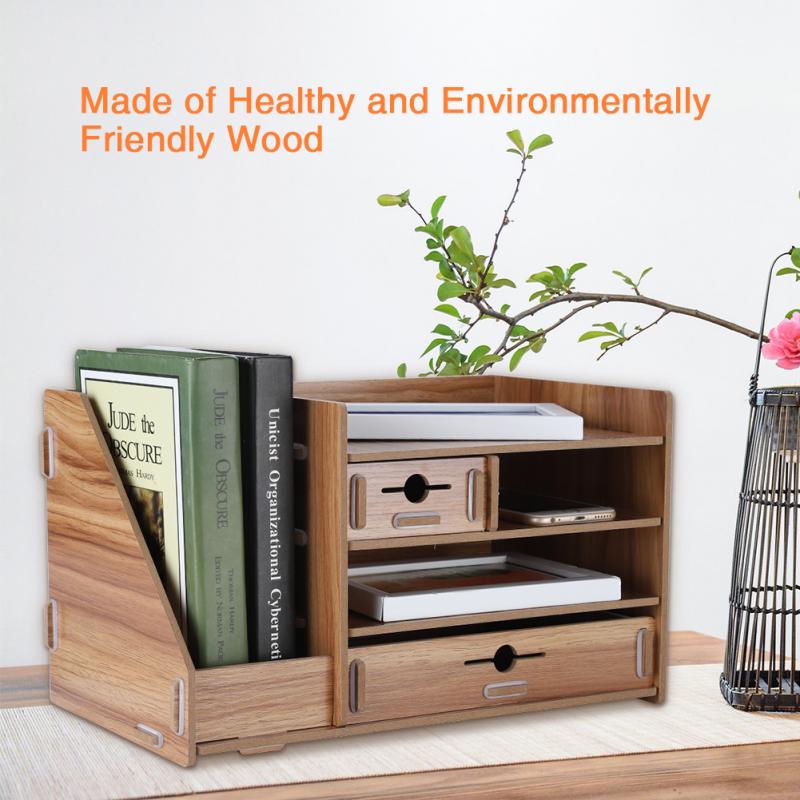 DIY Office Storage Box Wooden Files Rack Shelf Drawer Study Room Desktop Organizer
