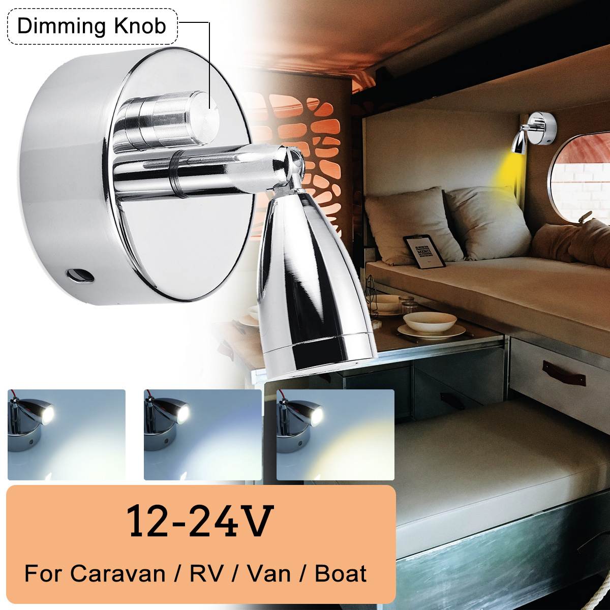 12-24V Adjustable LED Spot Reading Light Interior Spotlight Dimming Knob Switch For RV Caravan Boat Truck Reading Desk lamp