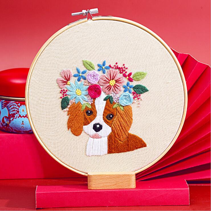 20x20cm Famous dogs and pets European embroidery kit simple three-dimensional embroidery Ribbon kit embroidery needlework: F