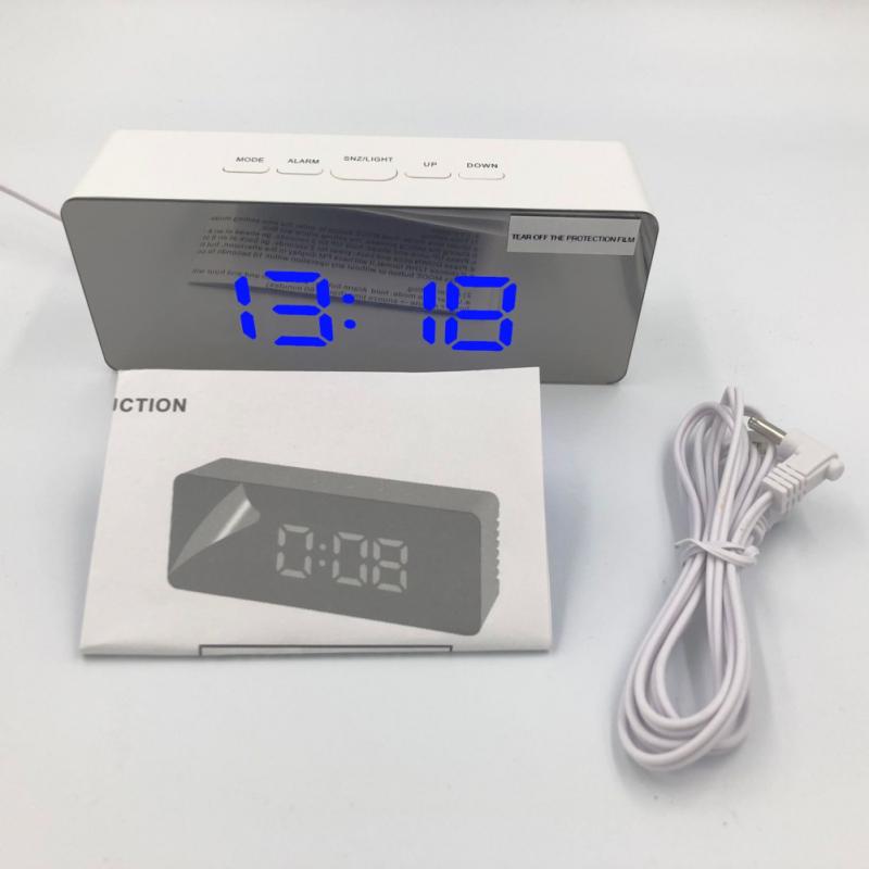 LED Mirror Alarm Clock Digital Snooze Alarm Clock Wake Up Light Electronic Time Temperature Display Home Decoration Clock