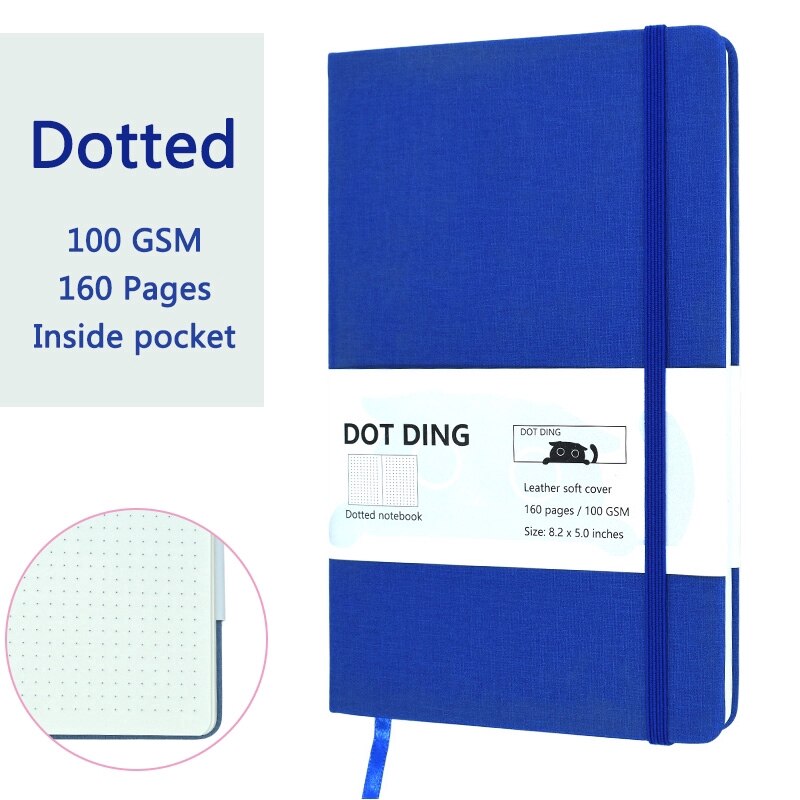 A5 Dotted Notebook 100 GSM paper cloth Hardcover Planner Diary school supplies Agenda Stationery dotted notebooks and journals: Blue