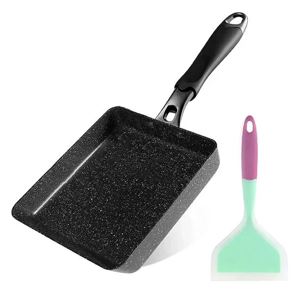 Japanische Omelettpfanne / Tamagoyaki-Pfanne, rechteckige Eierpfanne mit Antihaftbeschichtung – optionaler Deckel und Spatel – Aluminiumlegierung: YELLOW