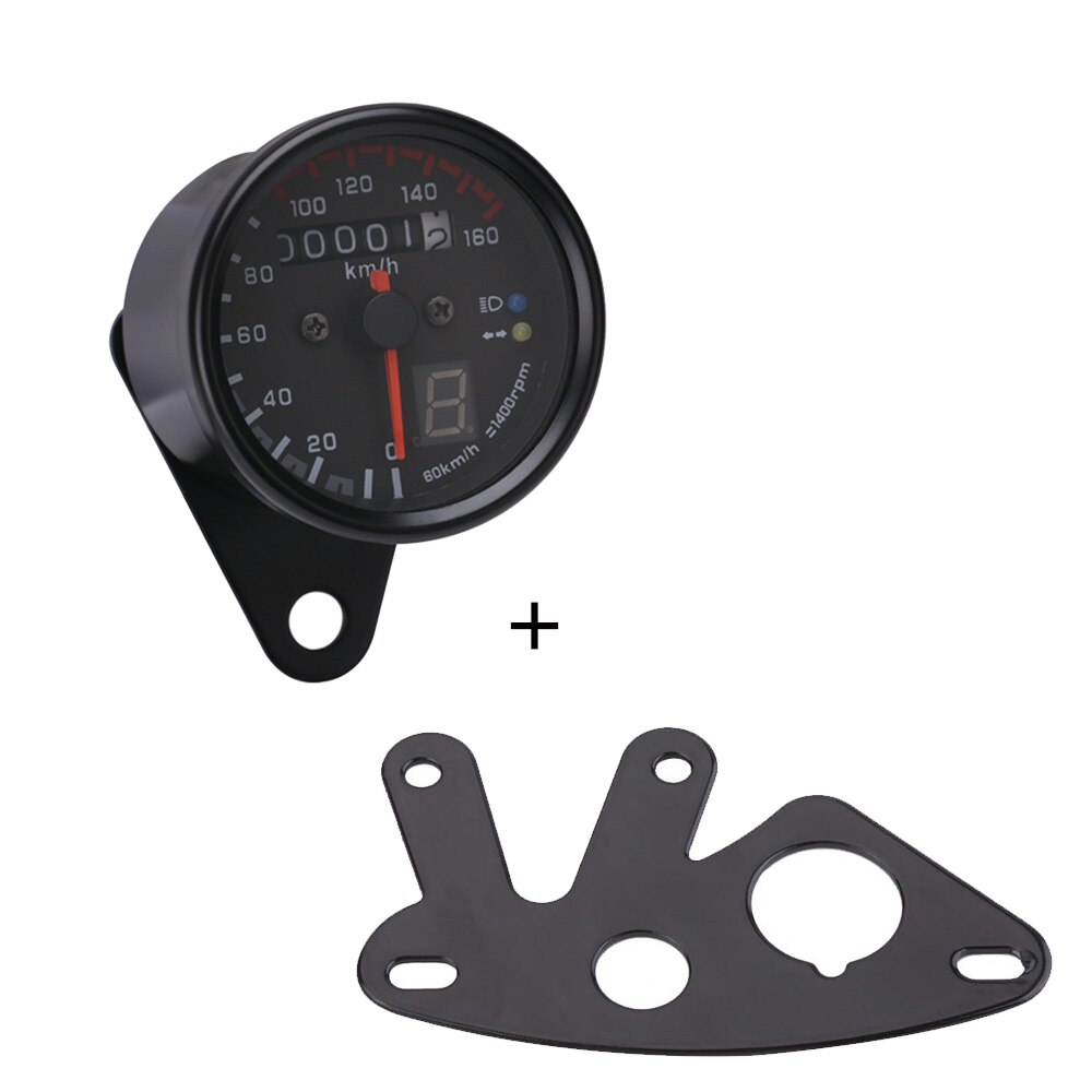 Universal Motorcycle Cafe Racer Speedometer odometer Gauge 0-160 km/u Instrument with LED Indicator: With Bracket-A