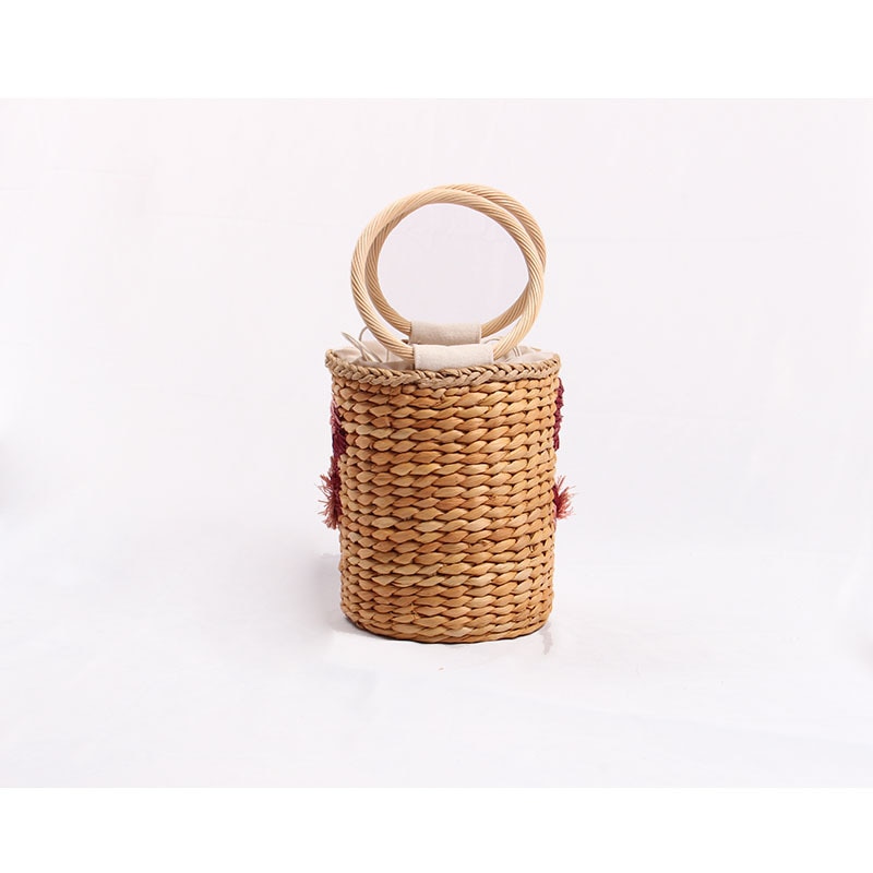 three-dimensional flower hand-held straw woven bag lovely bucket hand woven bag women's Beach handbags