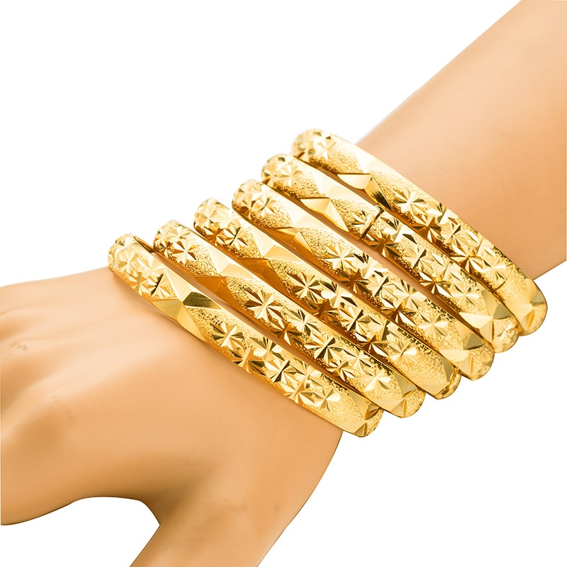 Goud Kleur 6 stks/partij Ethiopische Sieraden Bangles Dubai Gouden Sieraden Armbanden Voor Vrouwen Afrikaanse Armbanden voor Vrouwen