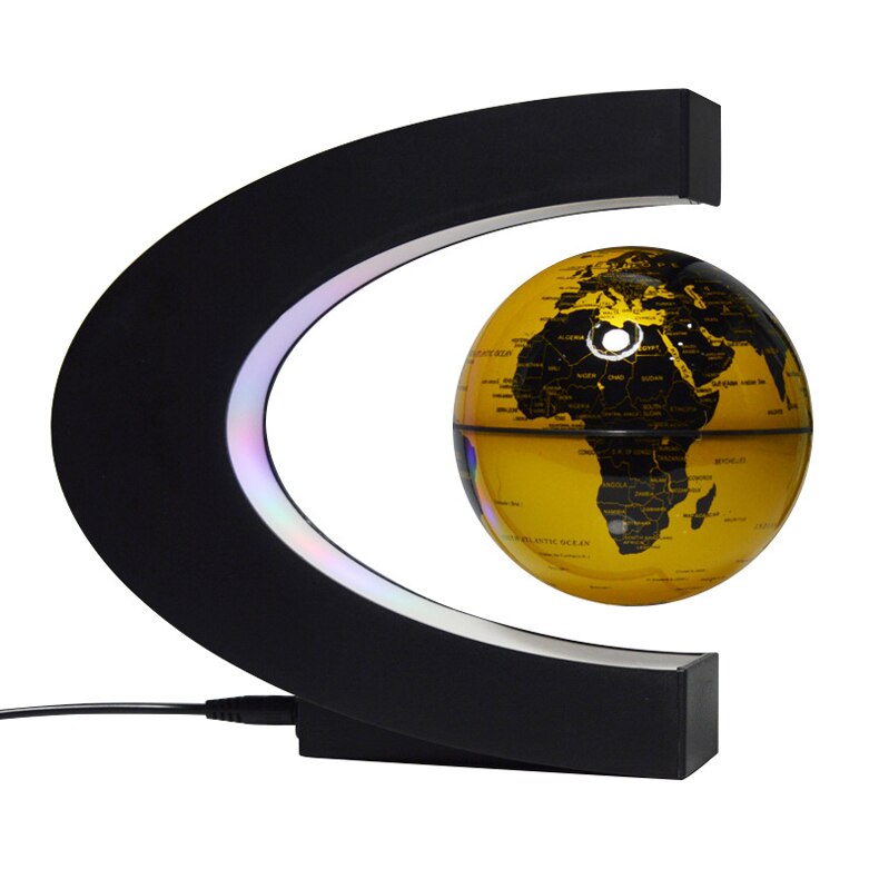 C form magnetisk levitation flydende globus kort verdenskort med led lys børn undervisningsudstyr hjemmekontor skrivebord dekoration: Guld eu-stik