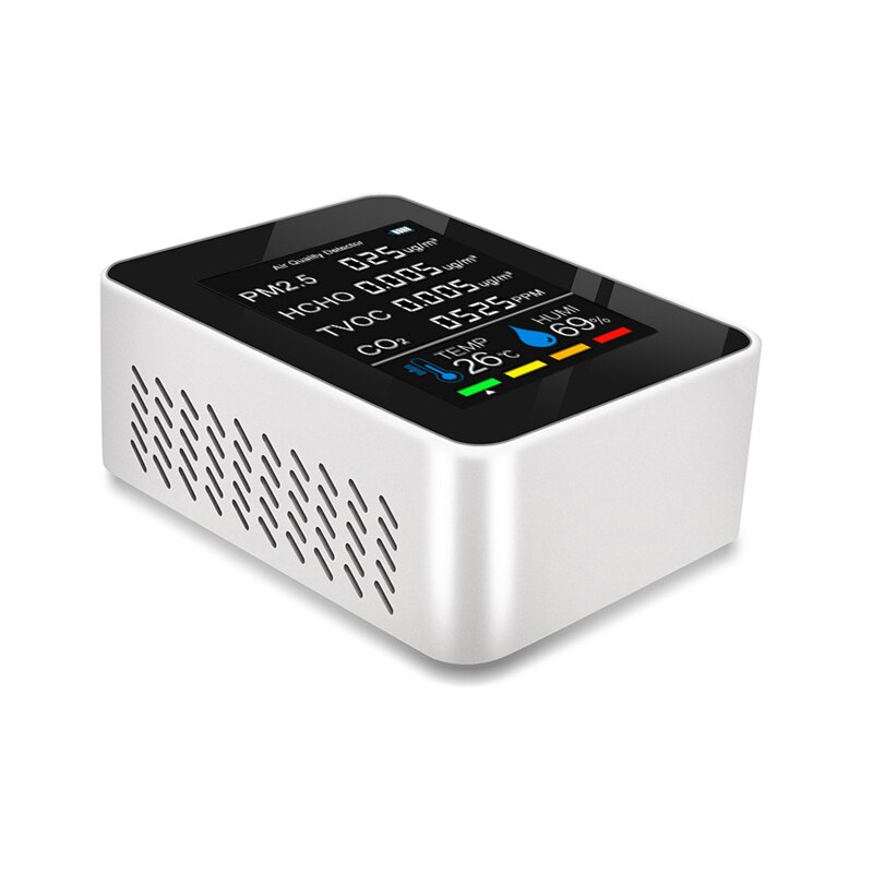 Multifunctionele 6in1 CO2 Meter Digitale Temperatuur Vochtigheid Tester Kooldioxide Tvoc Hcho PM2.5 Detector Luchtkwaliteit Monitor