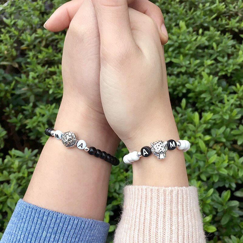 Par armbånd yin yang natursten sort onyx hvid turkis perler armbånd til kvinder mænd smykker pulseira feminin