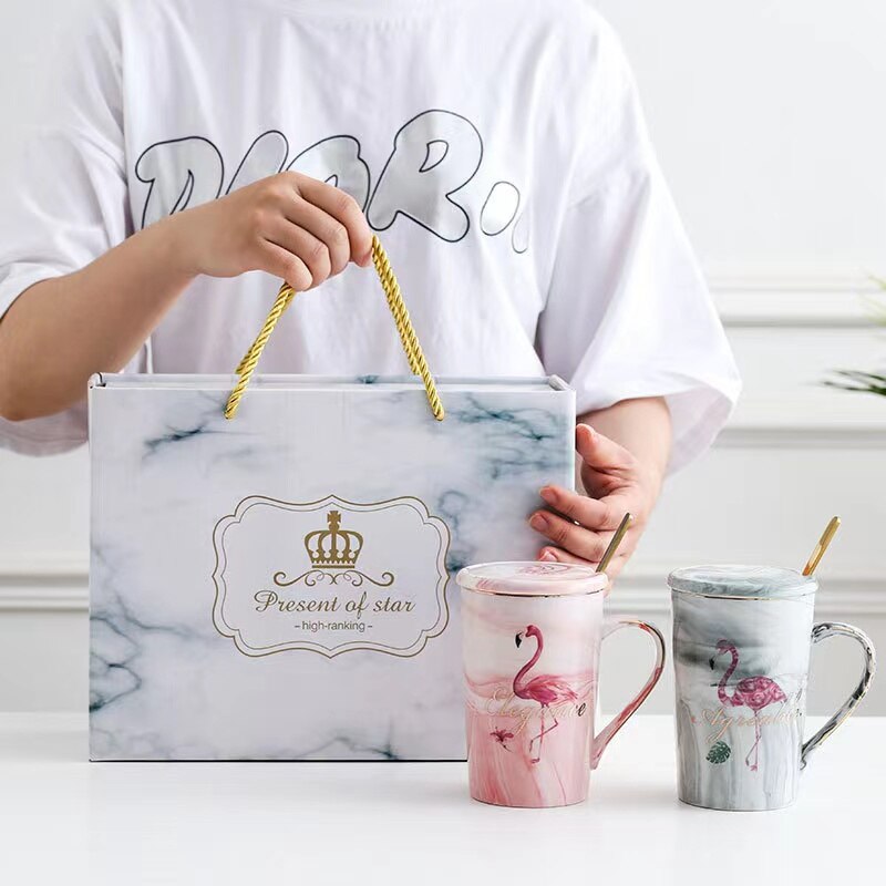 200-400ML Flamingo Ceramic Coffee Mug European Style Breakfast Novelty Milk Water Cup with Handle Package