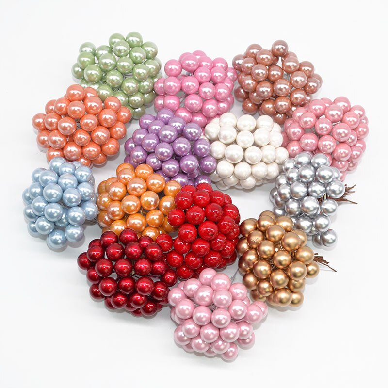 100 st/lot 12mm pärla plast ståndare konstgjord blomma små bär körsbär för bröllop jul tårta låda kransar dekoration