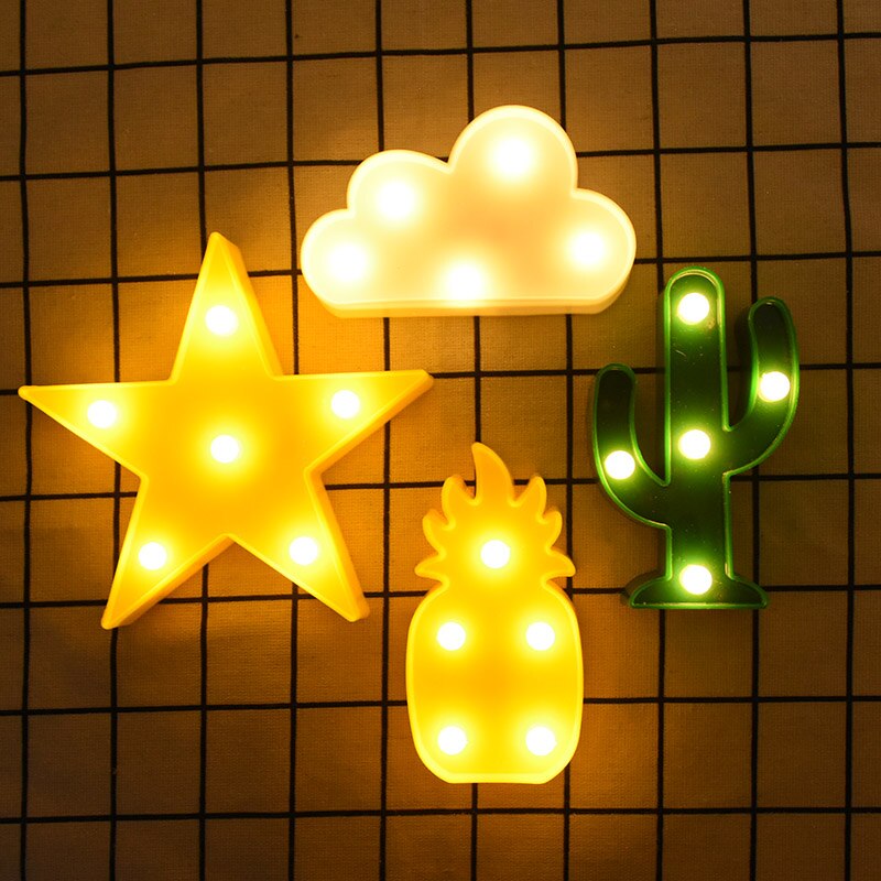 Applique murale licorne, flamand rose, Cactus, ananas, nuage, étoile, luminaire décoratif, d'anniversaire pour enfants