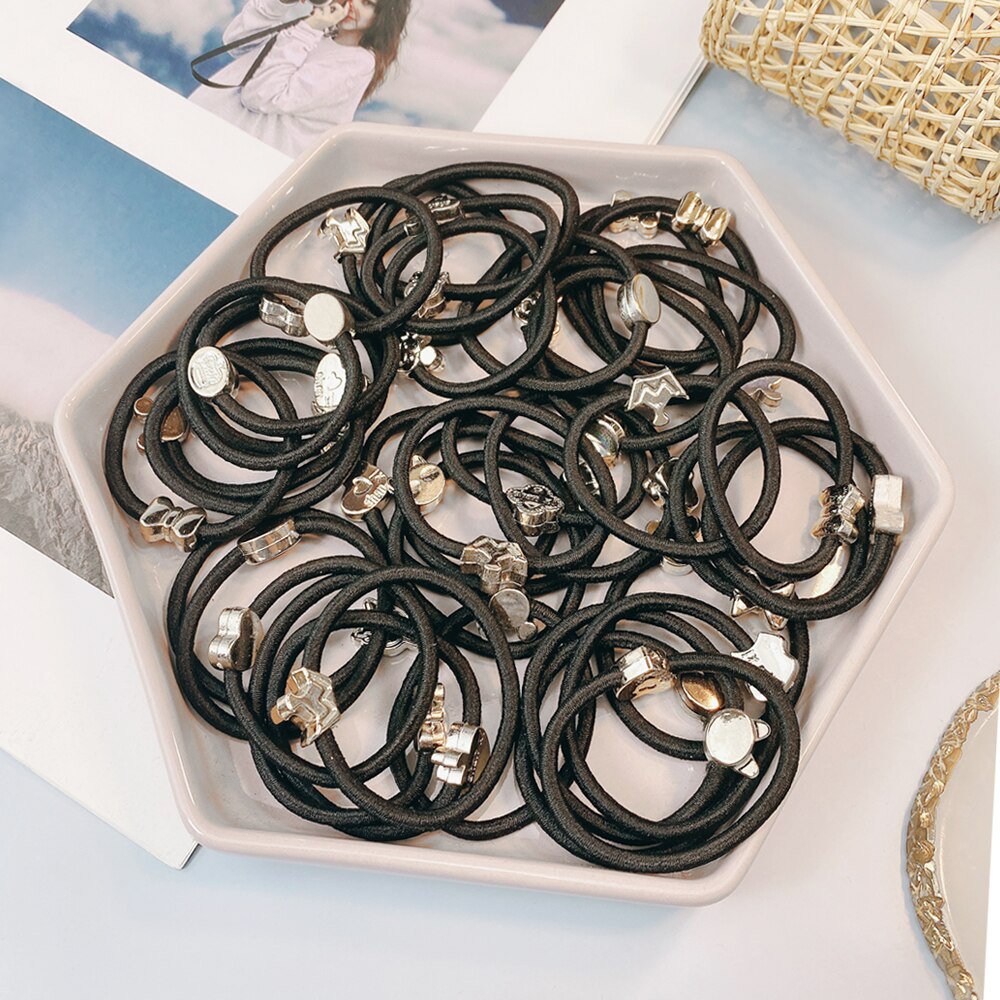 Lote de 10/20 unidades de cintas para el pelo de Metal negro Retro, banda de goma elástica, soporte para Coleta, diademas para el cabello accesorios Vintage: 20 Pcs