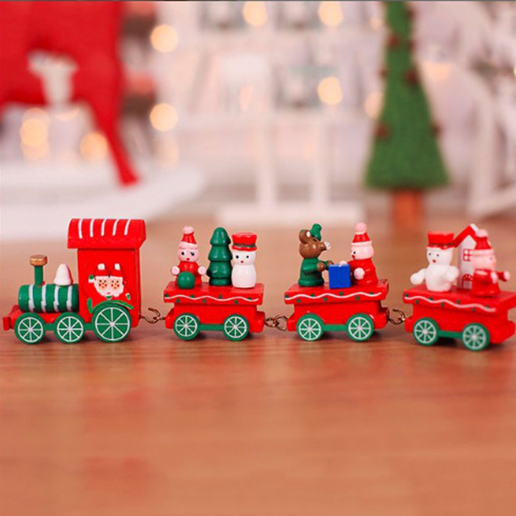 Christmas Wooden Train Toys Lovely Decoration Christmas Ornaments Wooden Train Children's