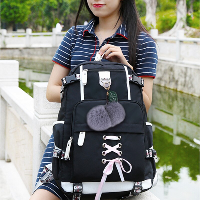 Fengdong koreansk stil rygsæk til teenage pige sort hvid studerende piger rygsæk skoletaske sød bogtaske