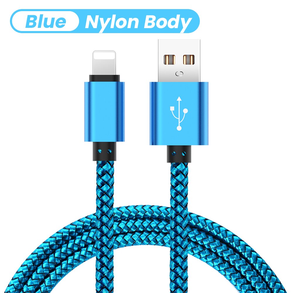 Kolorowy kabel USB do ładowania danych dla iPhone 12 11 Pro XS Max XR X 5s 6s 6 7 8 2.4A szybka ładowarka pochodzenie przewód 1/2/3m: BLUE / 1 m