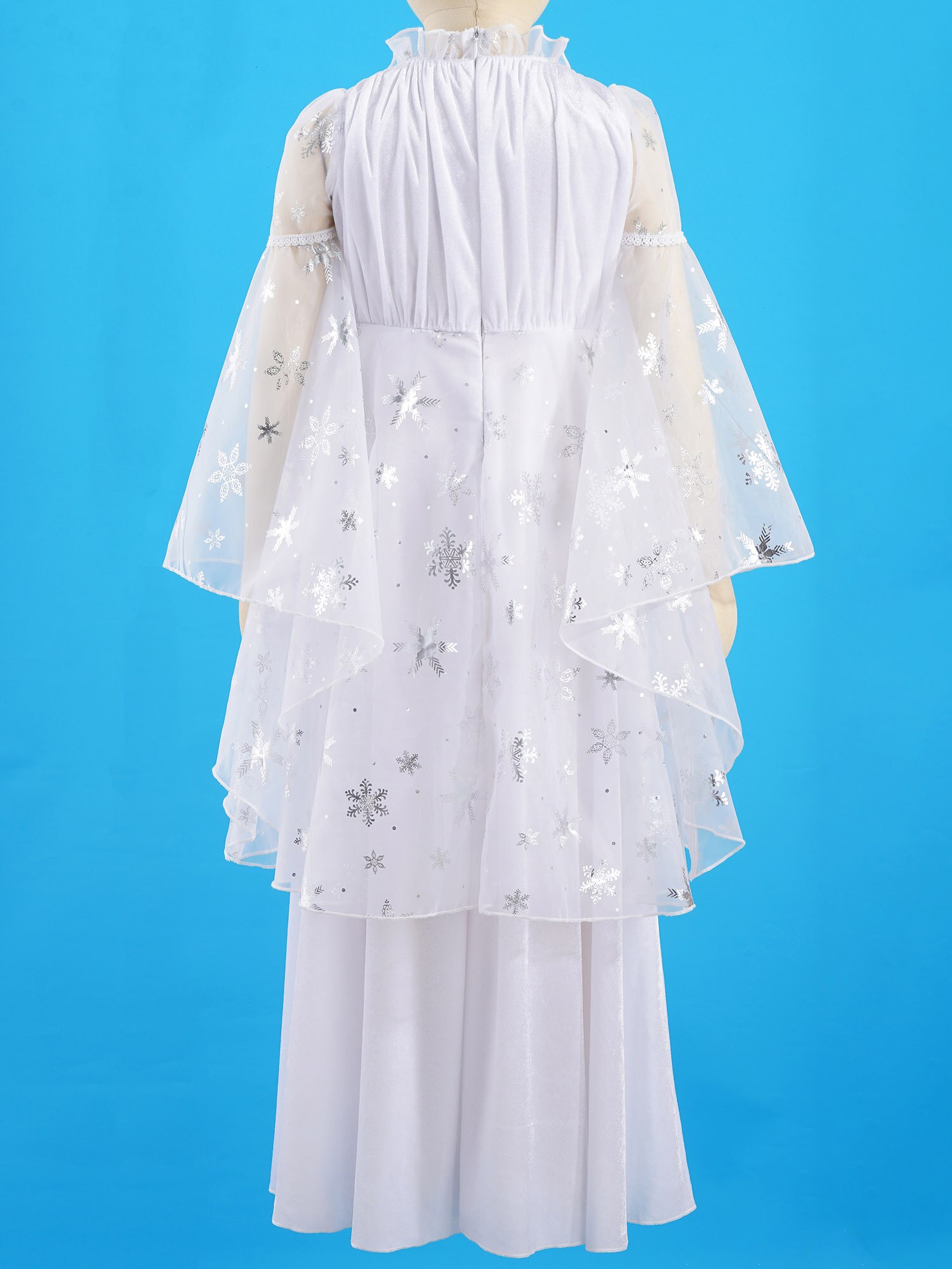 Disfraces de Ángel Blanco para niñas, Vestido de manga larga con estampado de copo de nieve, malla con lentejuelas adornadas, largo de tul para actuaciones en escenario