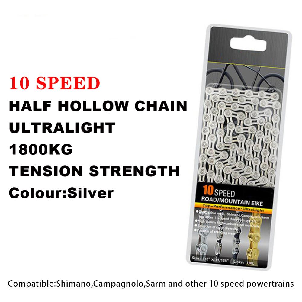Bicycle Chains 9 10 Speed Velocidade Titanium Plated Ti Gold Silver Mountain Road Bike MTB Chain Part Cycling: silver 10 speed