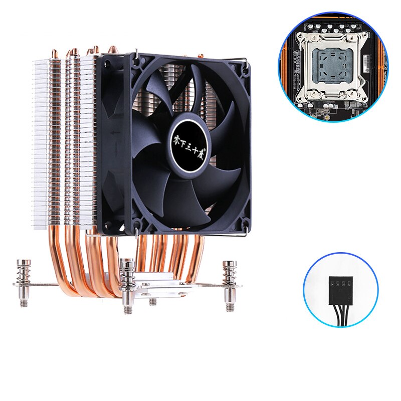 Kllisre 4 Heat Pipes CPU Cooler 4Pin RGB PC Quiet Intel LGA LGA -3 X79 X99 CPU Cooling Fan: Without LED 1 fan